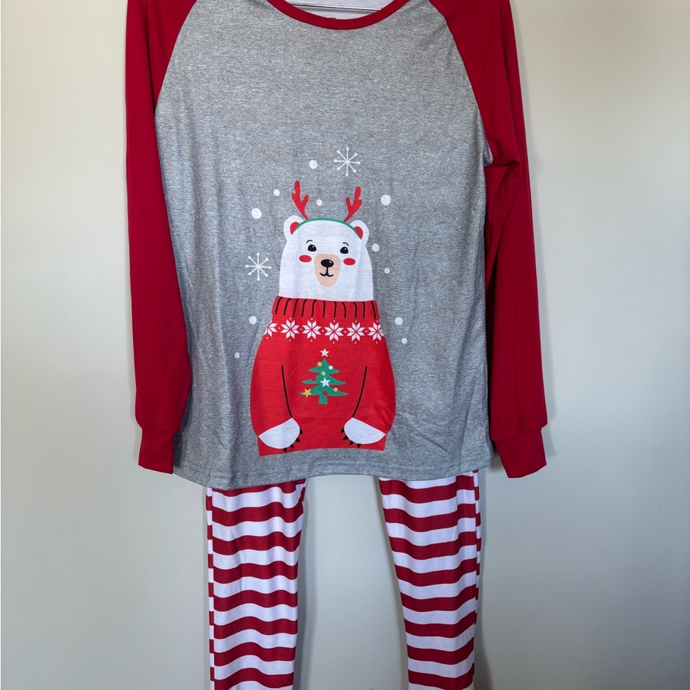 Red and Gray Women’s Pajamas with Christmas Bear:  23 PTP top! NWOT